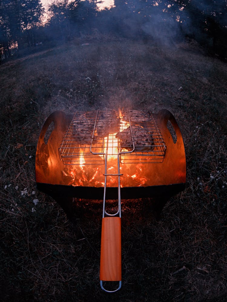 A Meat On A Burning Griller