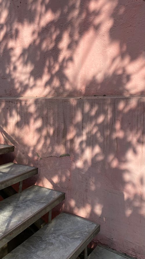 Metal Stairs Near Pink Wall 