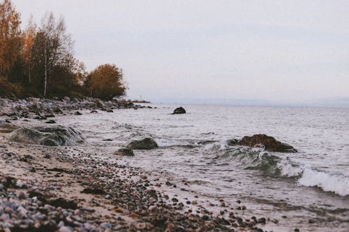 Beach Waves Crashing on a Rocky Shore