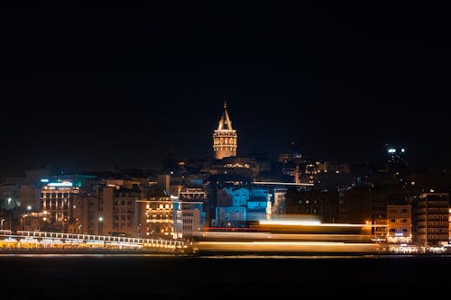 A View of the Galata Tower at Night