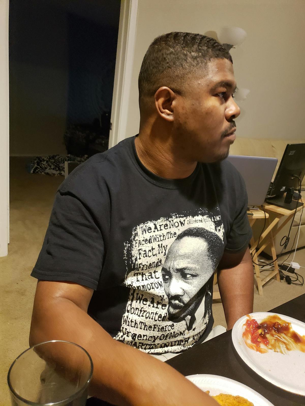 Breakfast table with yogurt and cottage cheese bowls, coffee, and fresh fruit