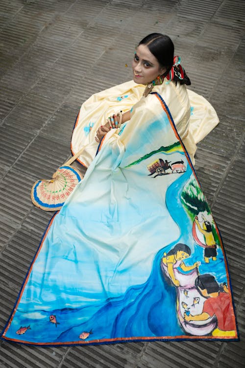 High Angle Shot of Woman Wearing Traditional Dress