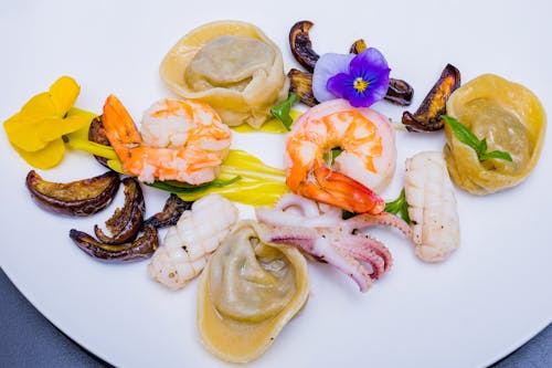 Seafoods on the White Plate