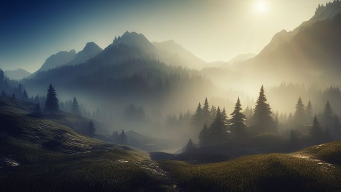A breathtaking view of misty mountains and pine forests at sunrise., by Johannes Plenio on Pexels