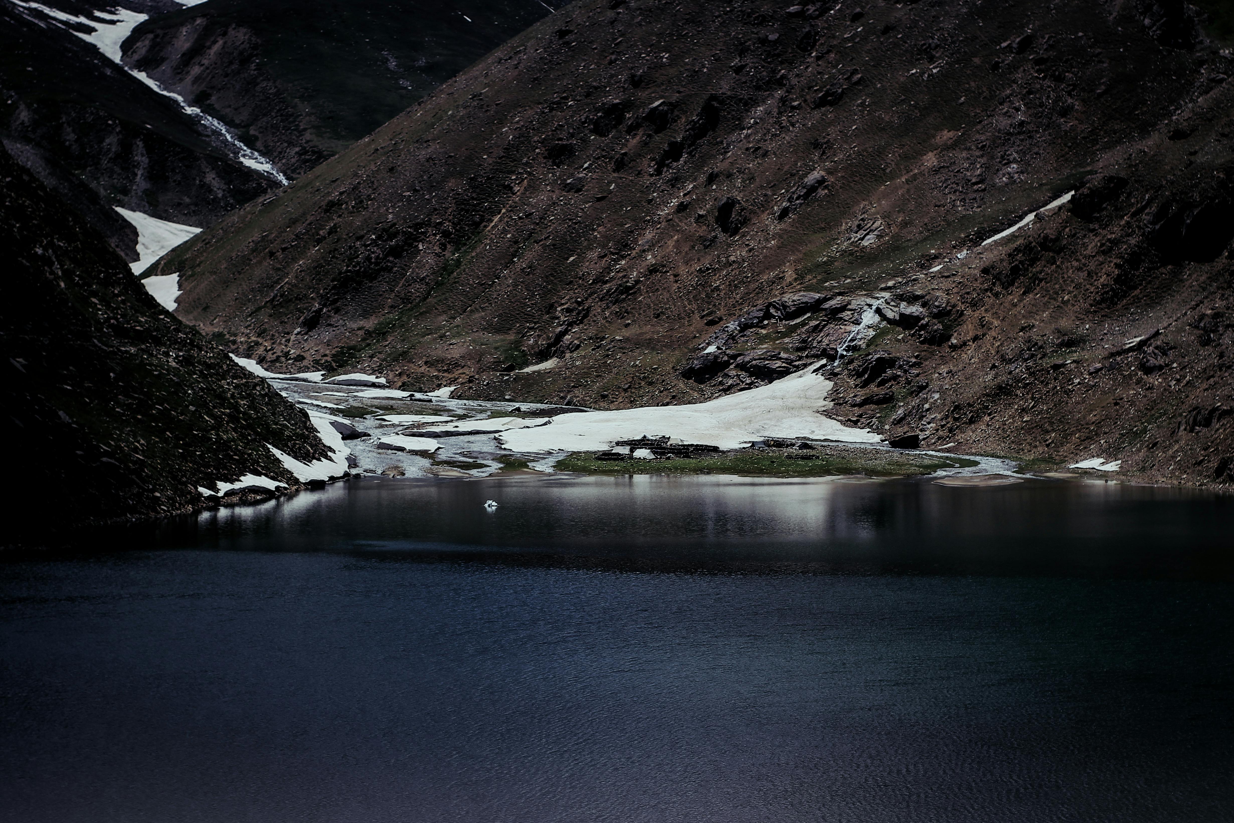 Prescription Goggle Inserts - A tranquil mountain lake surrounded by snow-capped hills in winter.