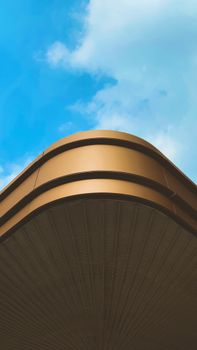 Abstract view of modern architectural detail against a clear blue sky in The Hague.