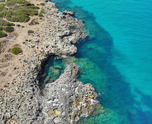 Birds Eye View of Rocks and Sea Shore