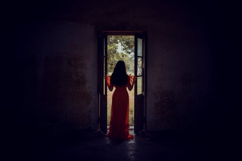 Silhouette of a Woman Standing on the Threshold