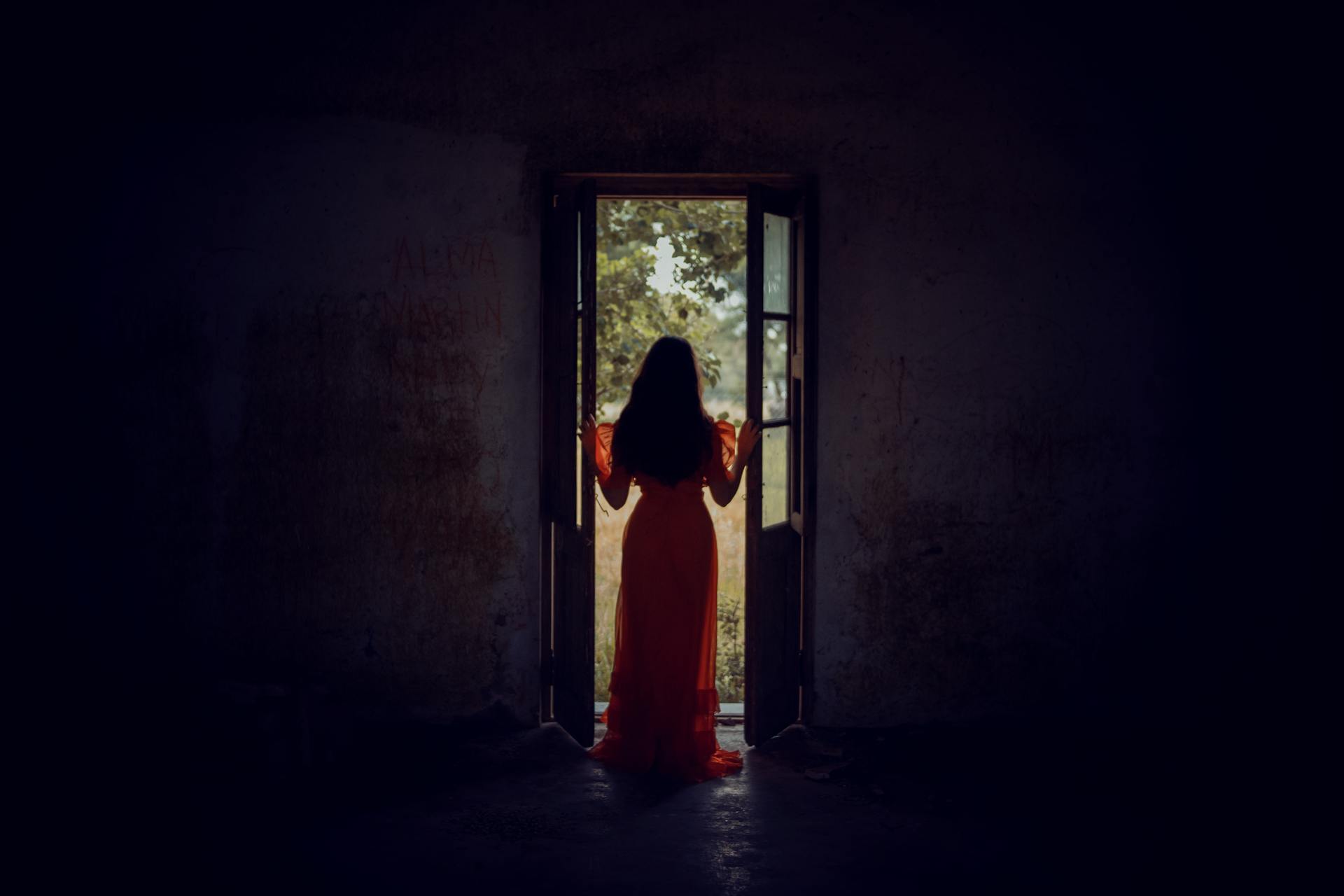 Silhouette of a Woman Standing on the Threshold