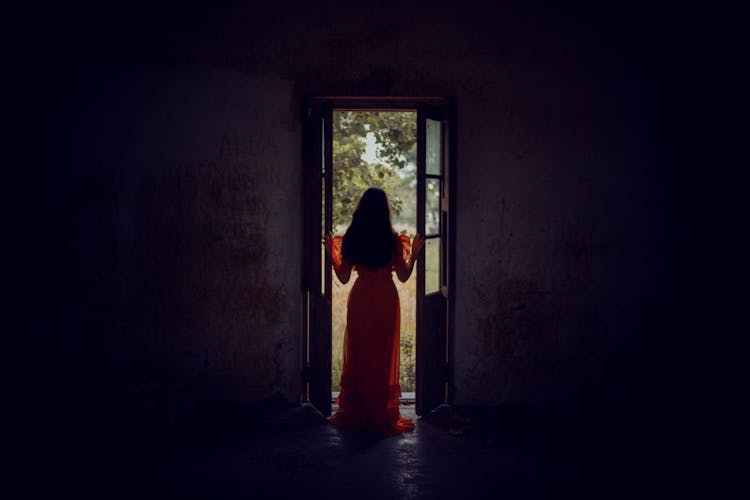 Silhouette Of A Woman Standing On The Threshold