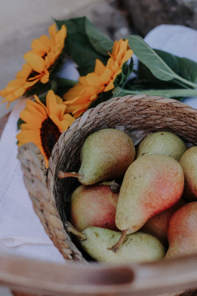 Close Up Photo Of Pears In A Basket