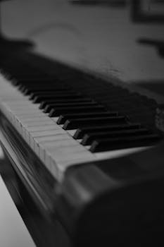 Detailed black and white shot of piano keys capturing musical elegance.