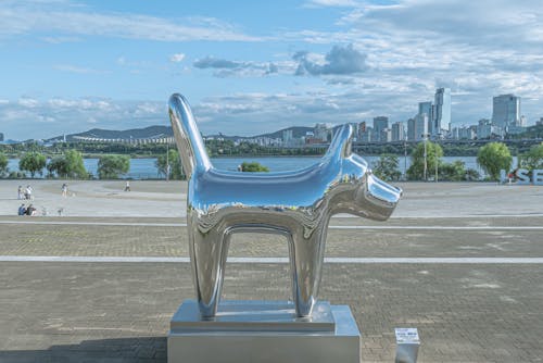 A Dog Sculpture in an Urban Area