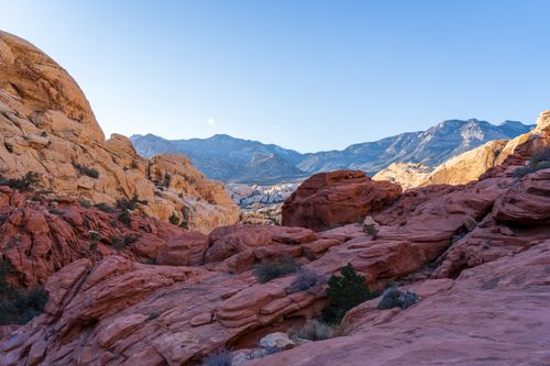 Free Stunning landscape of Red Rock Canyon showcasing unique rock formations and mountainous backdrop. Stock Photo