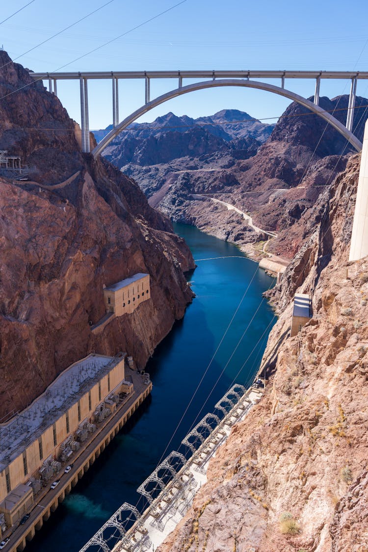 Bridge Over River In Canyon