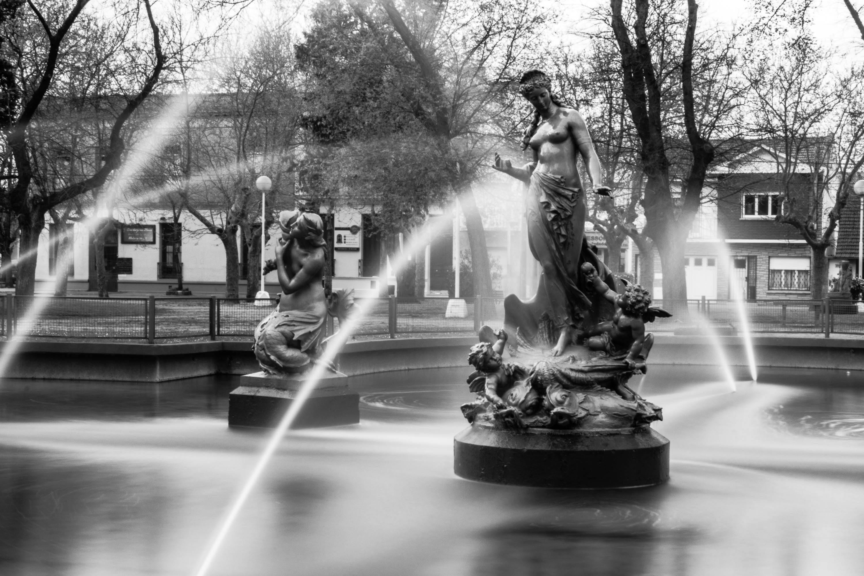 Square in town in black and white free stock photo