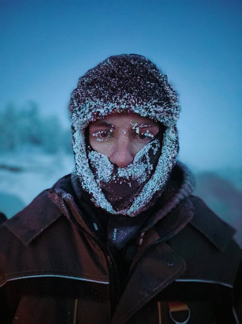 Portrait of Man Covered with Frost 