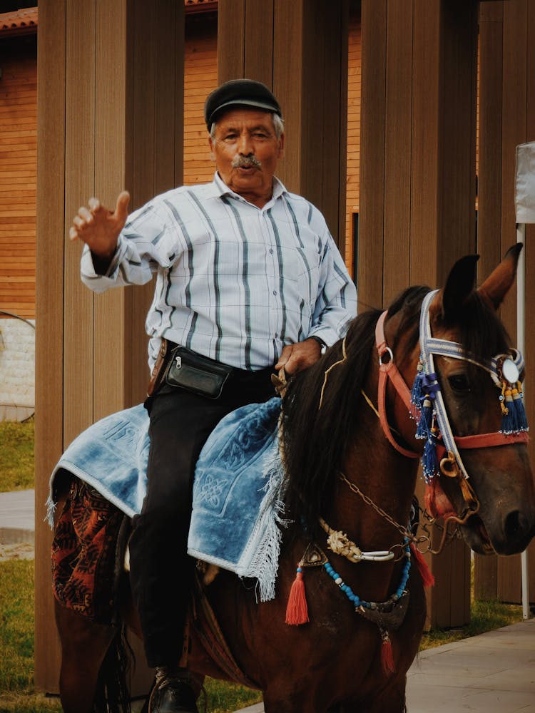 Elderly Man Riding A Horse