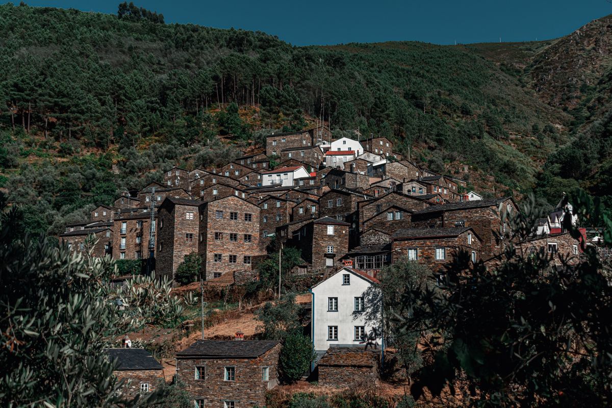 Woodland and hills around a village