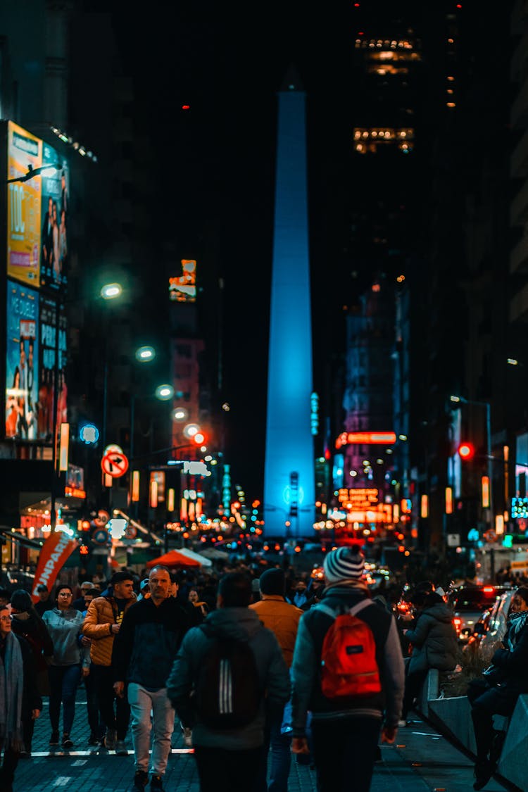 People Walking At A Street In Buenos Aires At Night