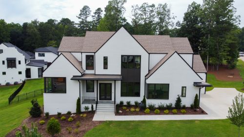 Free Aerial view of modern house architecture in Raleigh, NC suburb. Stock Photo