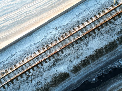 Aerial View of Snow Covered Railroad