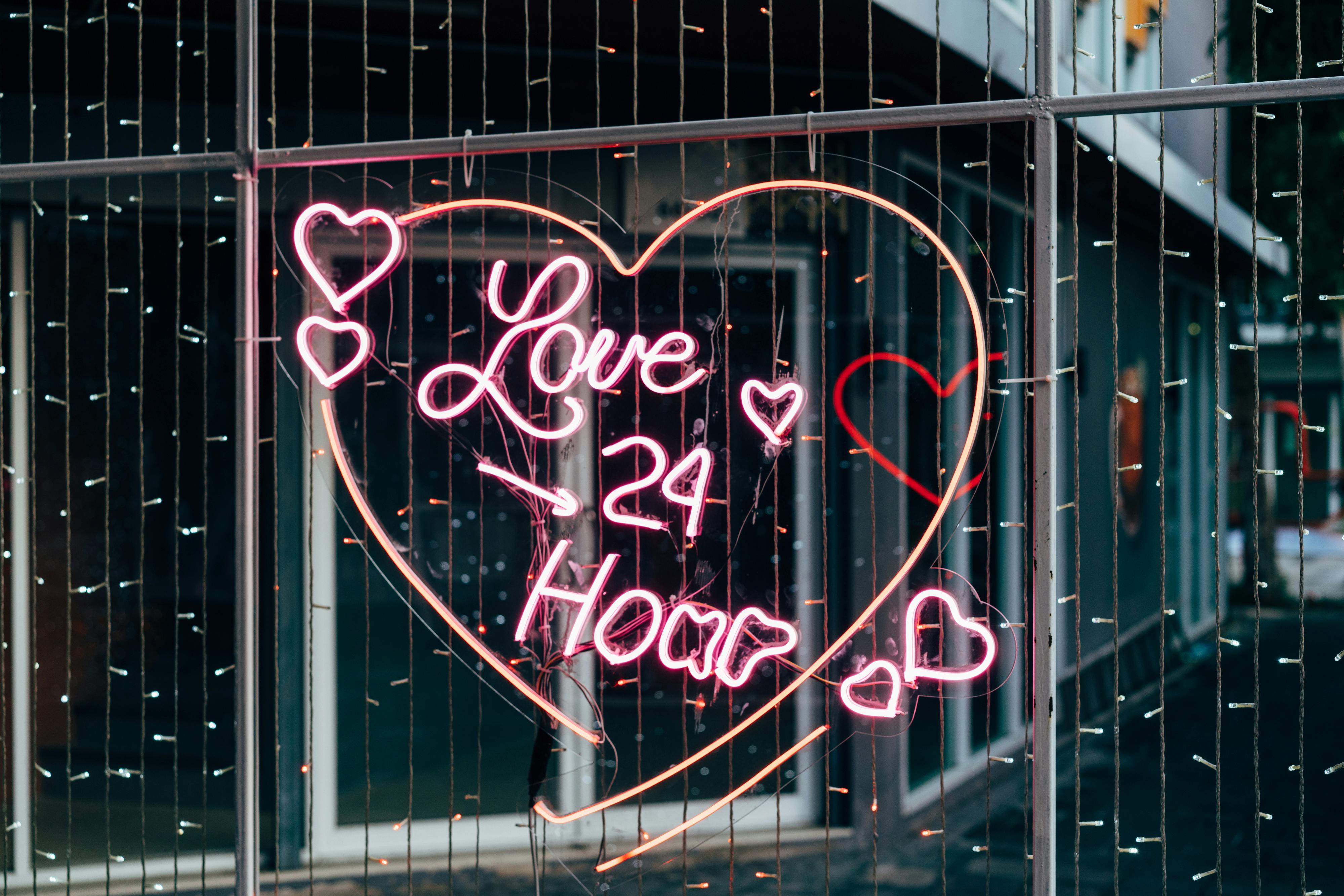 heart shaped neon on a street