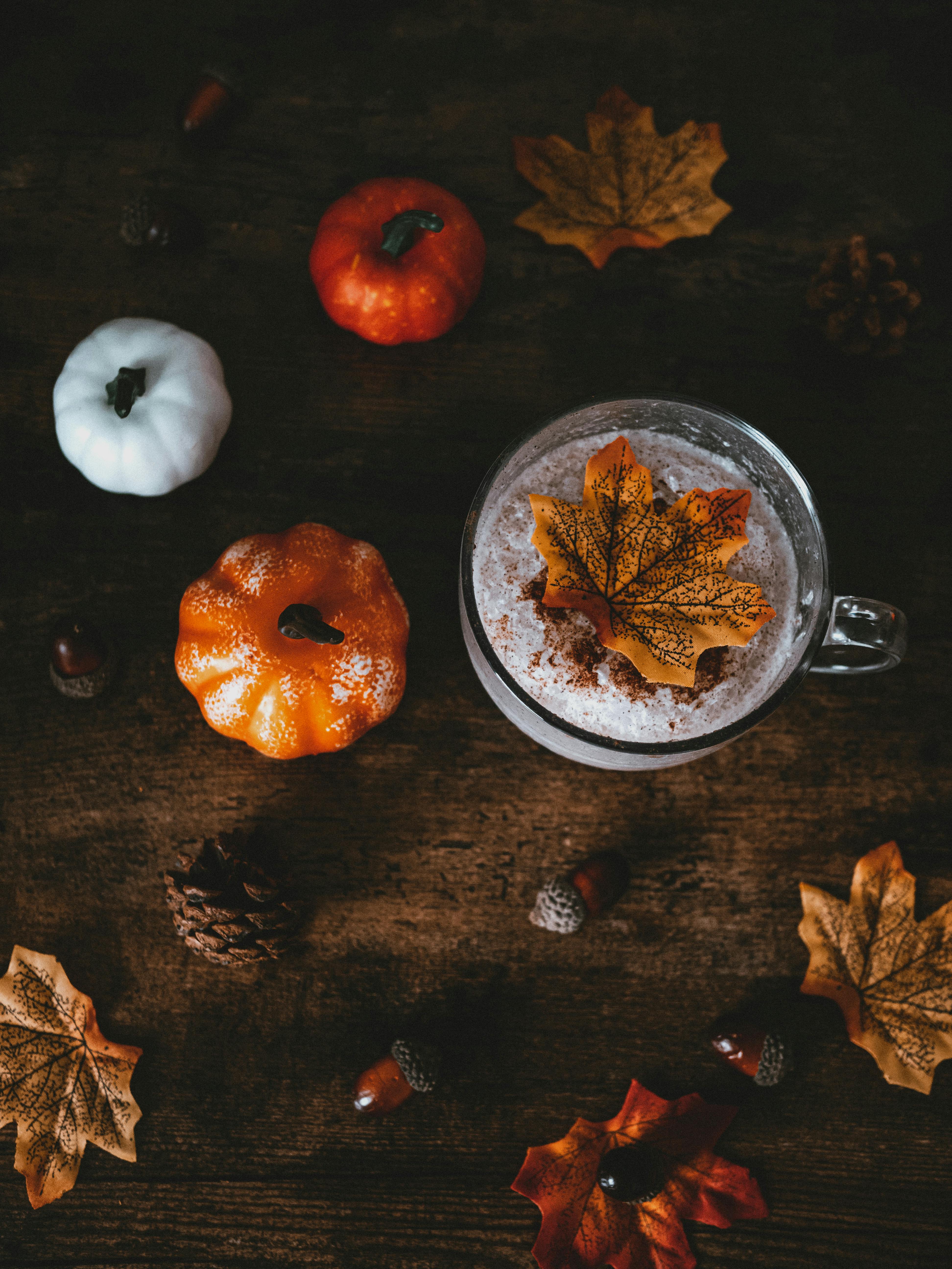 Autumn Cozy fall background with hot coffee cup and decorations Hipster  blogger morning Stock Photo  Adobe Stock