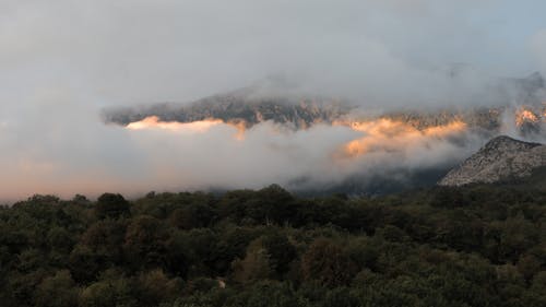 Бесплатное стоковое фото с белые облака, гора, зеленые деревья