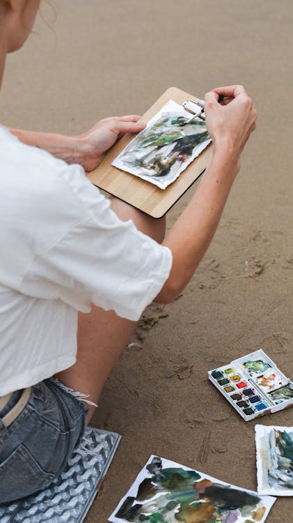 Woman Sitting on Beach Drawing