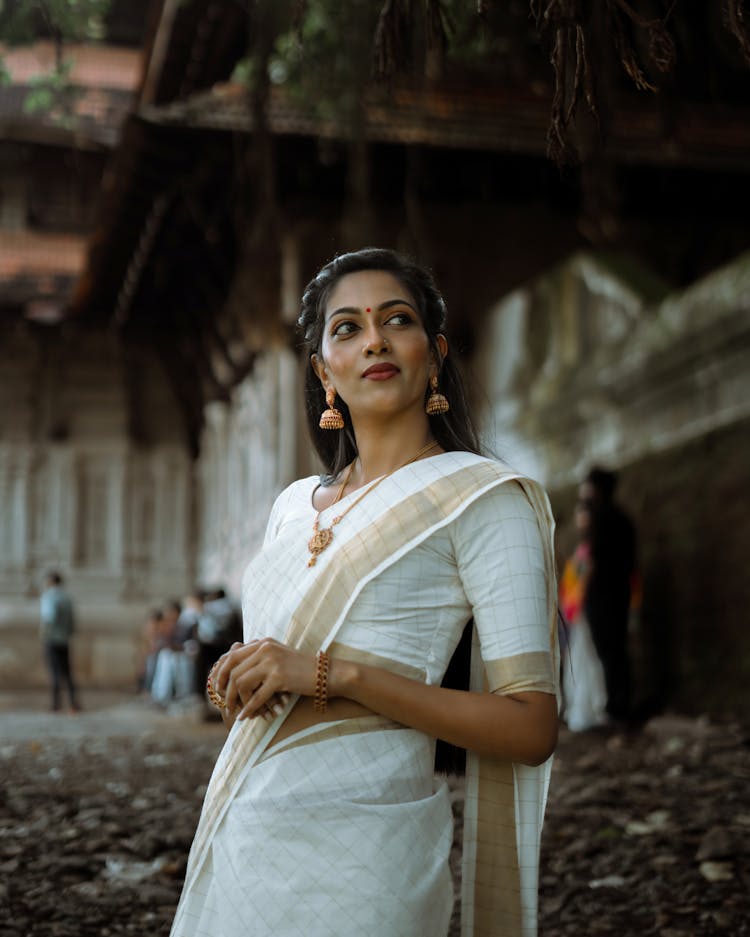 Woman In An Elegant Saree Dress