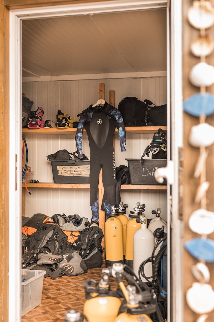 Room With Diving Suits And Equipment 