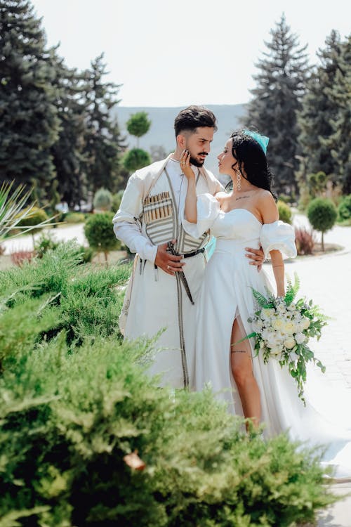 Bride and Groom Romantically Looking at Each Other