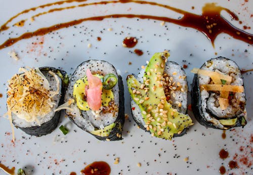 Sushi Rolls on Ceramic Plate