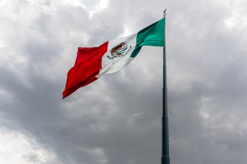 Flag of Mexico Under White Clouds