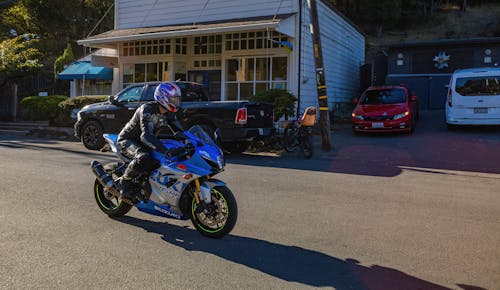 Man in Black Helmet Riding a Motorbike