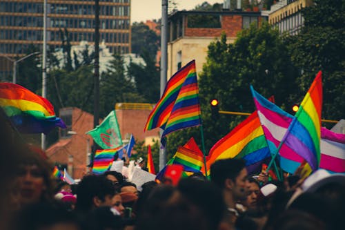 A People Holding a Rainbow Flags