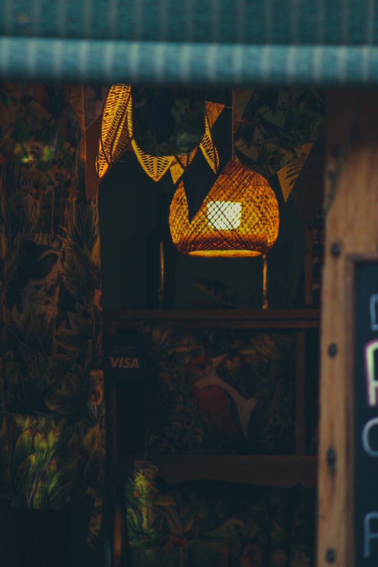 Woven Bamboo Lamp With Lightbulb