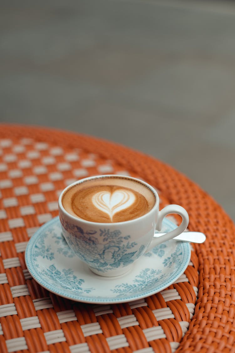 Close-up Of A Coffee With A Latte Art Heart