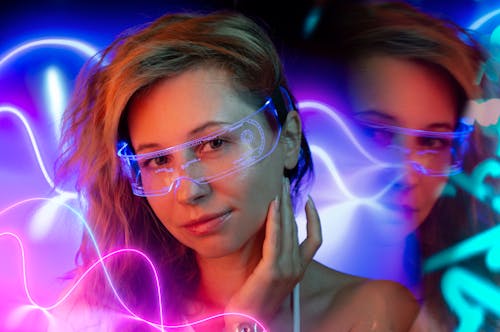 Portrait of Woman Wearing Futuristic Eyeglasses