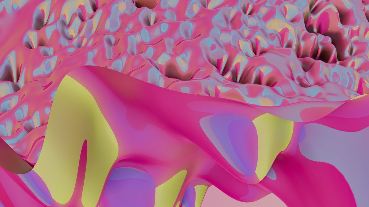 colorful abstract 3d design with vibrant pink yellow and blue fluid sh