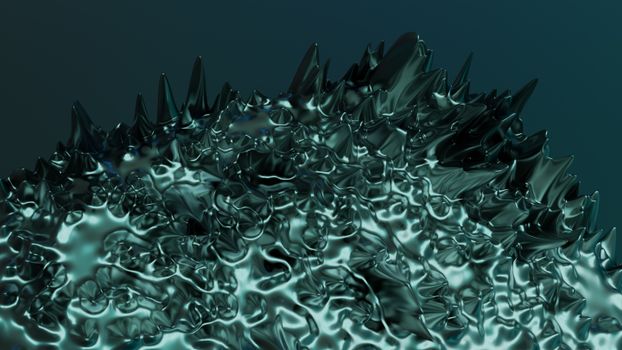 Abstract image featuring sharp metallic spikes with dark moody lighting, creating a mysterious texture.