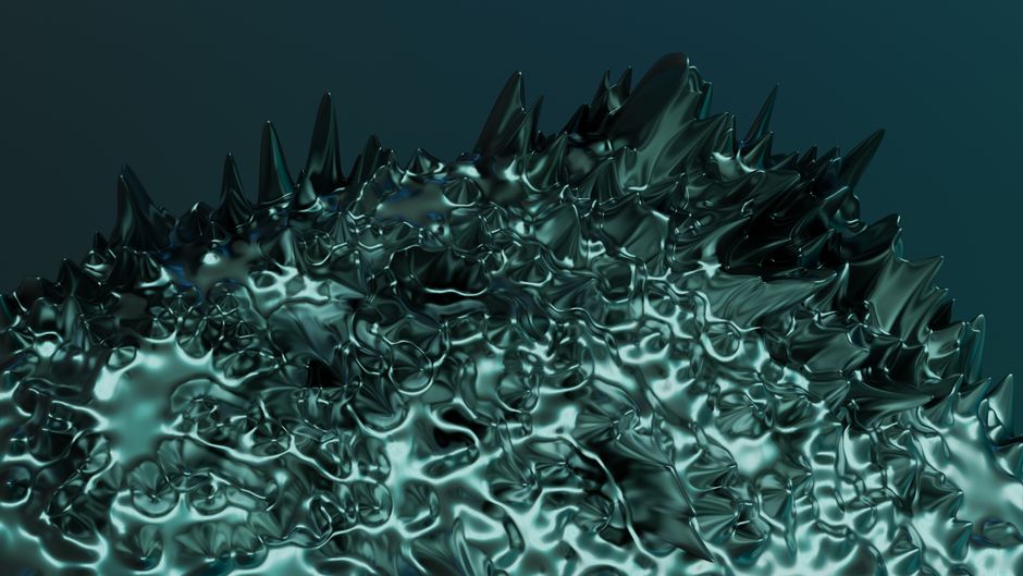 Abstract image featuring sharp metallic spikes with dark moody lighting, creating a mysterious texture.