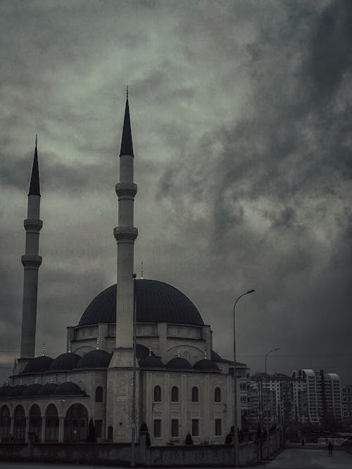 Mosque and Minarets under an Overcast Sky