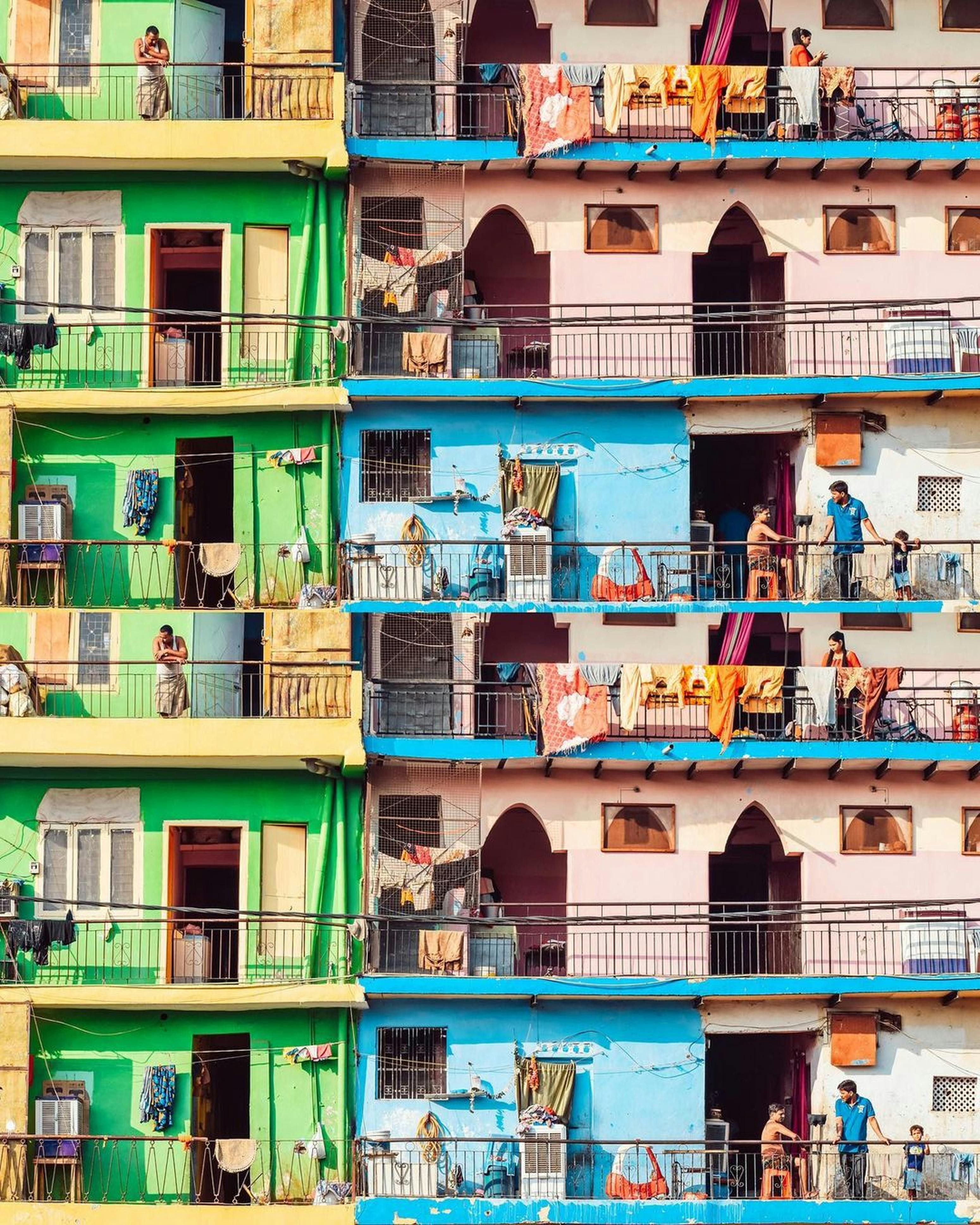 traditional colorful apartment buildings facade