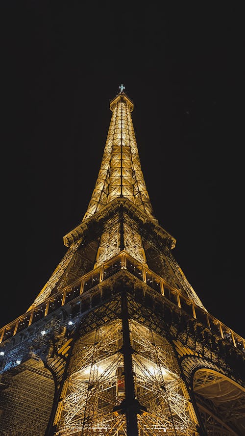 Low Angle Shot of the Eiffel Tower at Night Time