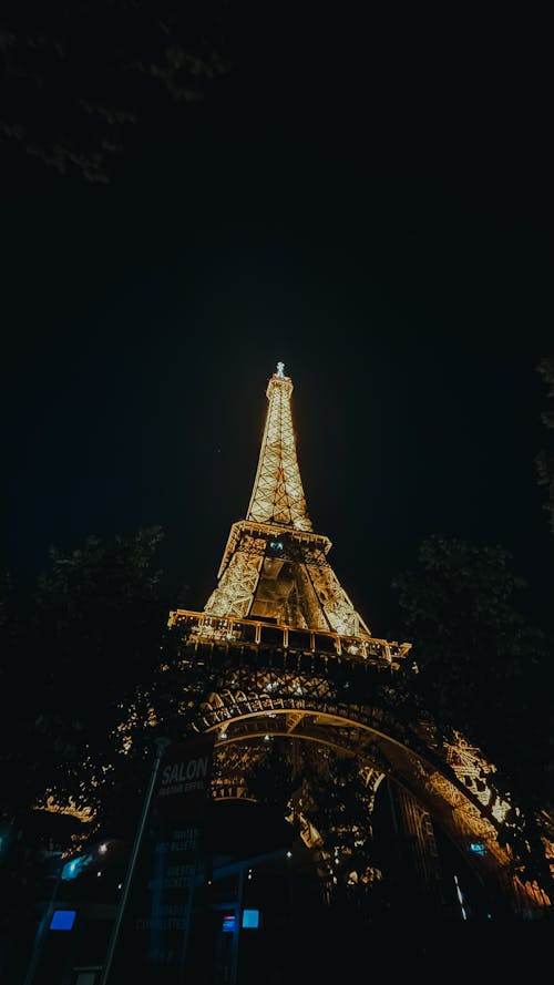 Low Angle Shot of the Eiffel Tower at Night 