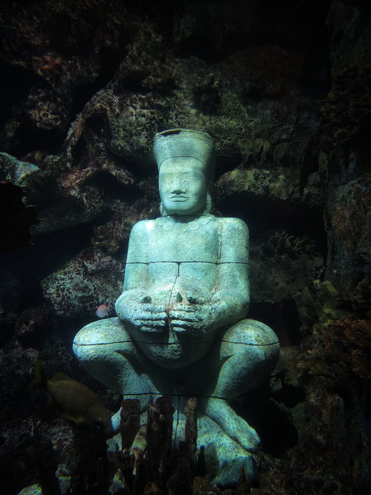 Gray Concrete Statue Underwater