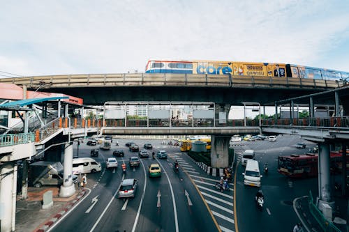 Cars on Road under the Bridge