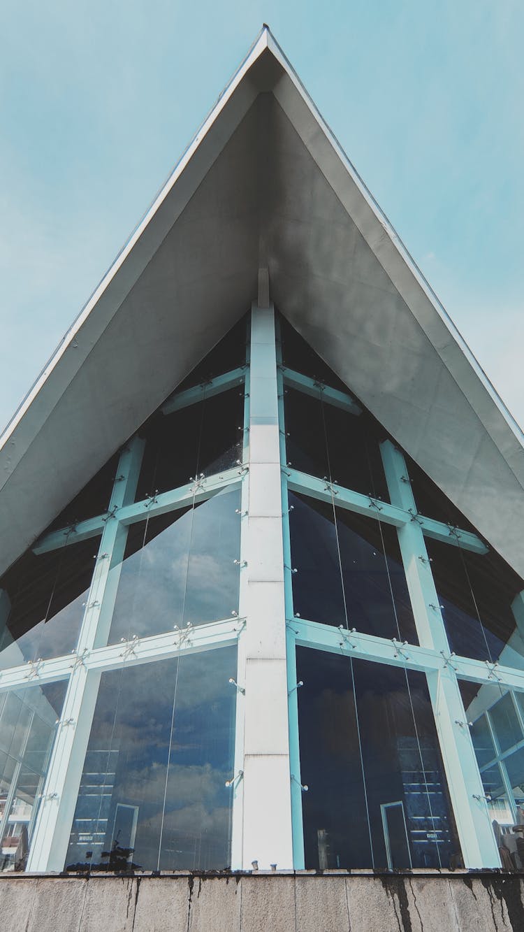 Concrete And Glass Building With Gable Roof